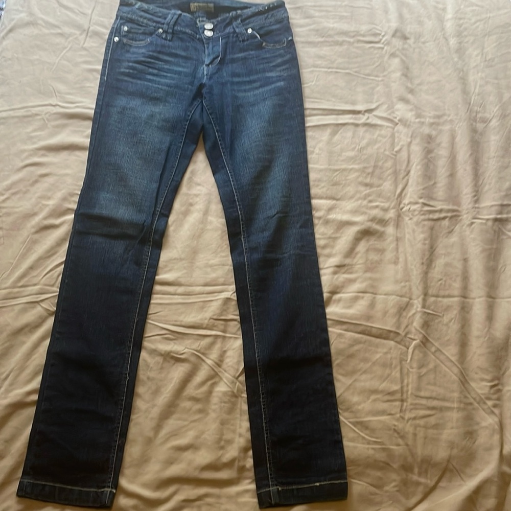 Paris Blues Jeans, deep blue, distressed look, size 5 juniors, gently worn.